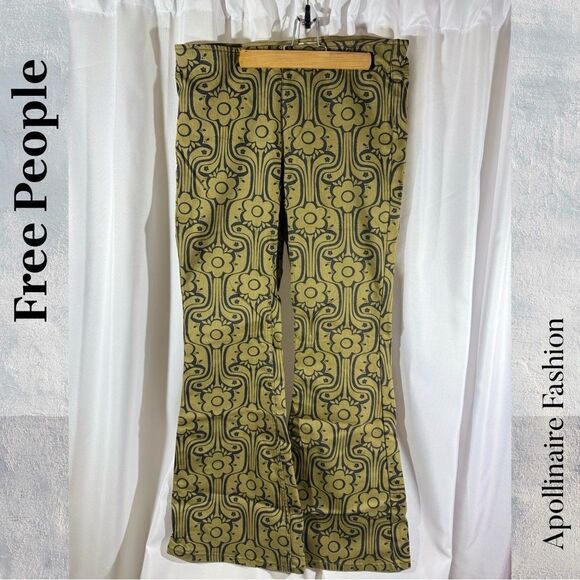 Free People Penny Pull On Jeans Floral Patterned Flare Pants Size 32 New - Picture 5 of 6